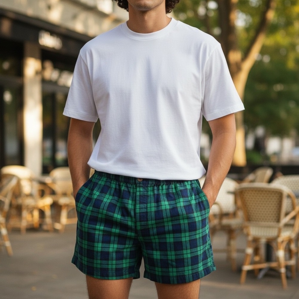 Chubbies Shorts Mens XL Green Blue Plaid Flannel Lounge Elastic Waist USA
